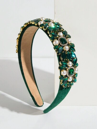 1 pieza Diadema ancha y glamorosa para mujer decorada con joyas y adornos de perlas falsas para pasarela, tiaras, diademas, aros para el cabello, accesorios para el cabello