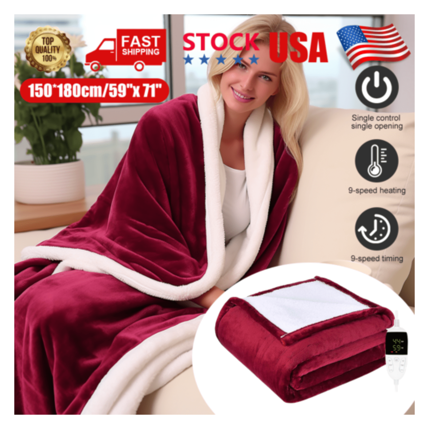 Heated Throw Blanket Electric Blanket Red Queen 59"X71" Plush Throw Washable SHEIN