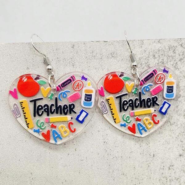 1pc Fashionable Acrylic Teacher/Student Decorative Pendant Earrings Suitable For Men And Women's Daily Wear
