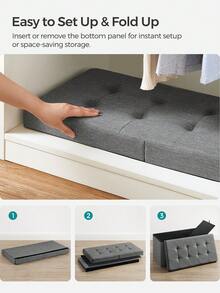 SONGMICS Storage Ottoman, Padded Shoe Bench, Flip-Up Lid, Foldable, 300 Kg Load Capacity, Dark Grey - Dark Grey - View 4