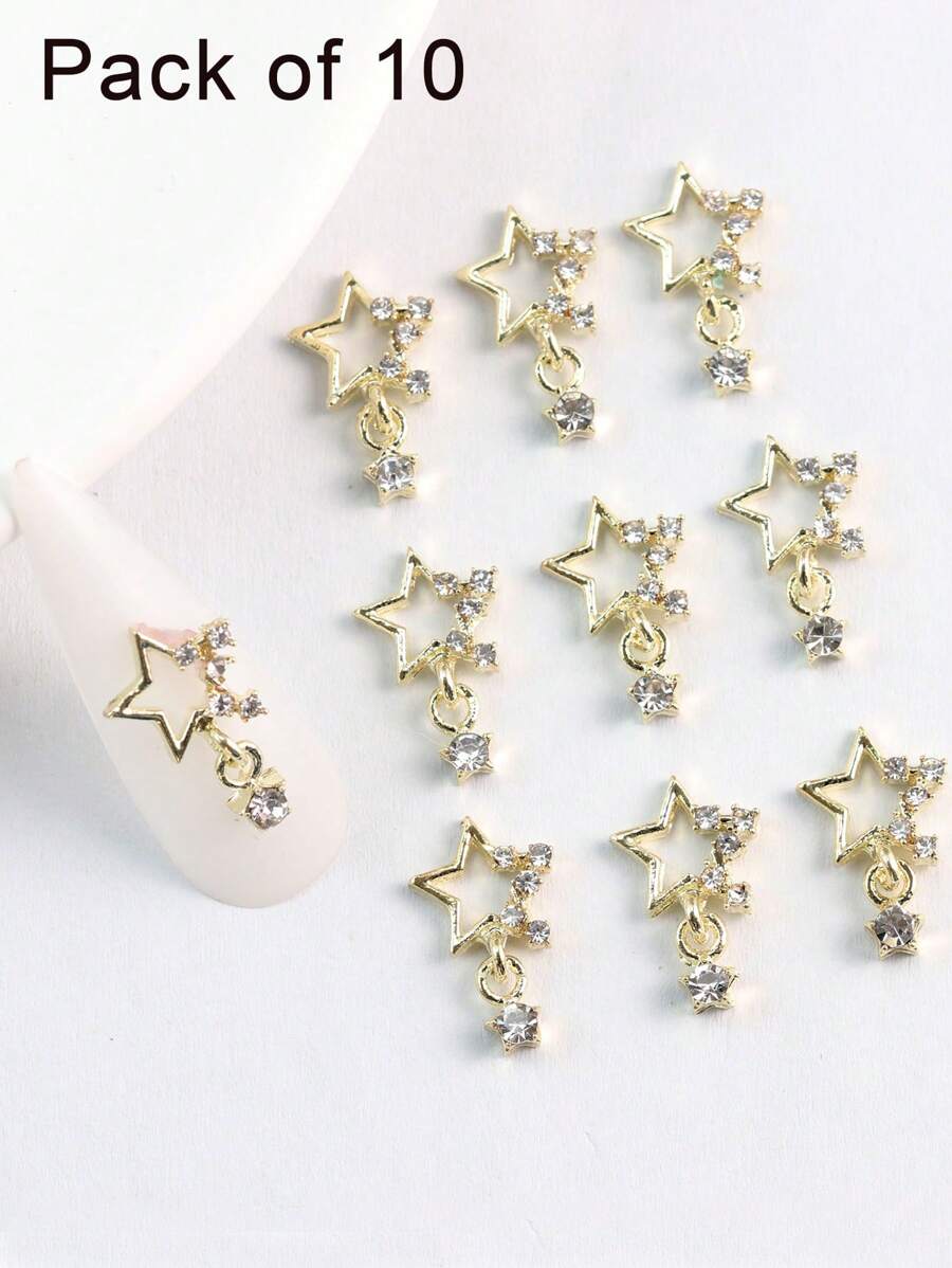 10Pcs/Pack Korean-Style Lz Popular New Nail Art Alloy Accessories With Diamond-Studded Star Pendant For Diy Decoration Nail Charms Nail Gems Nail Supplies Nails