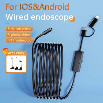 EMASTIFF 1M/2M/5M/10M Endoscope Inspection Camera 2 In 1 IOS/Type-C Mini Inspection Camera For IOS Ipad Pipeline Borescope