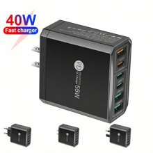 总共 55W 3USB 和 3Type C QC3.0 + PD25W 超级快速充电 Cobile 手机充电器，多端口同时充电，手机、平板电脑、电脑和其他适配器兼容 Apple、三星、华为、小米 - 黑色 - 查看 2
