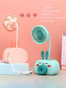 Portable Hand Fan + Pencil Sharpener + Pen Organizer With Cute Light Different Cute And Tender Designs Of Animals With A Fan With A Strong And Refreshing Breeze For The Summer Or Hot Season For School, Office Or Home Desk