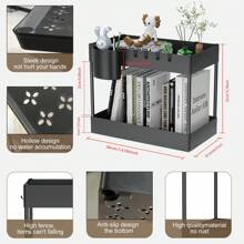 双层浴室柜收纳架，带滑动篮，多功能水槽下收纳架，适用于浴室、厨房和浴室 - 黑色 - 查看 10