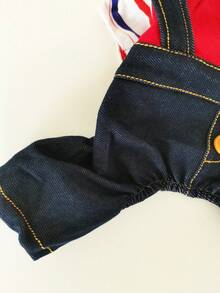 Pet Dog Striped & Color Block Dungarees Jumpsuit With Four Legs Pants - Red - View 8