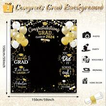 Large Size 2024 Graduation Congrats Grad Photography Backdrop Class Of 2024 Photo Props Prom Booth Graduation Background Banner With Congrats Sign For Graduation Party Decorations Graduation Favors Supplies - Black and White - View 3
