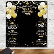 Large Size 2024 Graduation Congrats Grad Photography Backdrop Class Of 2024 Photo Props Prom Booth Graduation Background Banner With Congrats Sign For Graduation Party Decorations Graduation Favors Supplies - Black and White - View 2
