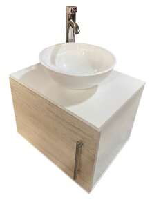 Gabinete Flotante Para Baño Con Llave Monomando Y Ovalín - Beis - Ver 2