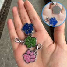 1pc Dog Cat Pendants, Personalised Cat Dog Puppy Pet ID Name Pendants, Collar Tag Pendant Pet Accessories Paw Glitter Pendant, Perfect Gift For Your Pet,No Lettering On Back - Blue - View 7