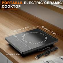 Ceramic Hob Cooksir, Portable Electric Ceramic Hob With LED Touch Screen, 2000W Single Cooking Zone Electric Cooktop With 4-Hours Timer, Child Lock, Residual Heat Indicator - Black - View 6