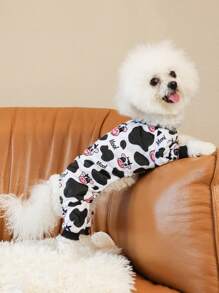 1 pieza Pijama de perro con estampado de vaca - Lavable a máquina, Ropa de dormir para mascotas, Ropa informal para mascotas, Ropa divertida para mascotas, Ropa suave y cómoda para mascotas - Multicolor - Ver 6