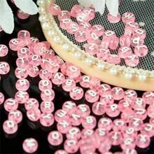 Của Màu hồng Dạng hình tròn Lá thư Hạt Acrylic Love Lá thư Hạt Đồ trang sức DIY Dây chuyền Vòng tay Quà sinh nhật Đồ trang sức ( 4 * 7mm ) - Màu Hồng baby - Xem 5