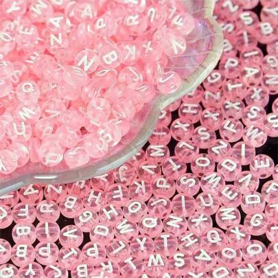 Của Màu hồng Dạng hình tròn Lá thư Hạt Acrylic Love Lá thư Hạt Đồ trang sức DIY Dây chuyền Vòng tay Quà sinh nhật Đồ trang sức ( 4 * 7mm )