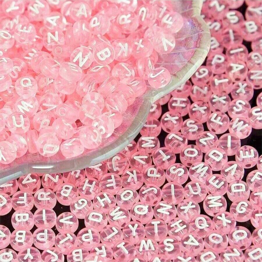 Của Màu hồng Dạng hình tròn Lá thư Hạt Acrylic Love Lá thư Hạt Đồ trang sức DIY Dây chuyền Vòng tay Quà sinh nhật Đồ trang sức ( 4 * 7mm ) - Màu Hồng baby - Xem 1