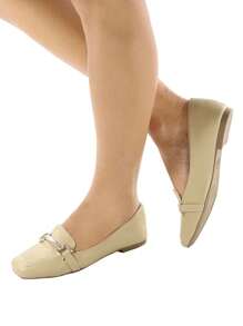 Sapato Sapatilha Feminina Bico Quadrado Mocassim com ABS