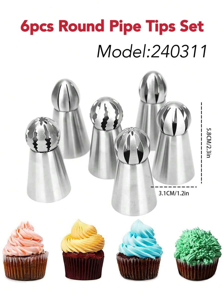 不锈钢球形裱花嘴套装 - 火炬喷嘴圆形裱花嘴，不锈钢烘焙奶油裱花蛋糕装饰工具，奶油杯蛋糕工具，烘焙蛋糕奶油喷嘴工具：裱花袋，蛋糕板纸，抹刀，刮刀，油刷等。随机混合颜色 - 銀色 - 查看 1