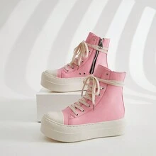 女款厚底糖果色運動鞋,側拉鍊和繫帶式高筒設計,大尺碼 - 粉色 - 查看 3