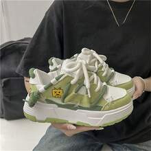最新款女士時尚厚底運動鞋,適用於所有季節,帶鞋帶,防滑,適用於休閒場合,韓國街頭風格,鞋底厚實 - 綠色 - 查看 4
