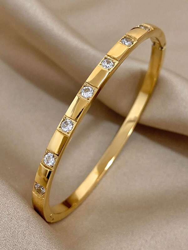 1 Peça Pulseira Fina Elegante de Strass, Pulseira de Aço Titânio Dourado para Mulheres, Pulseira Simples para Festa, Dia a Dia, Casamento, Aniversário, Presente de Joias