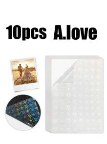 10 张全息贴纸透明 A4 乙烯基贴纸自粘防水透明膜，带有心形、雪花图案，11.8 X 8.3 英寸，可用于保护书籍、照片、明信片等。