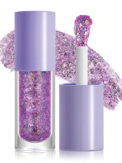 1pc Glitter Gel Makeup In Purple, Women And Girl's Cosmetic Powder With High Holographic 3d Flash, Thin Pet Glitter, No Glue And Jelly, Multicolor Glitter With Candy, Laser, Super Fine Glitter, Star, Heart And Mix With Gel, Suitable For Diy Face, Eye, Body, Hair Makeup, Refreshing, Non-Greasy, Easy To Clean, Great For Music Festival, Outdoor Party, Salon, Anniversary, Gift, Etc.