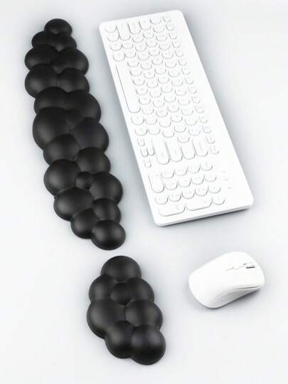 2 chiếc Tấm kê tay bằng bọt nhớ hình đám mây Bộ đệm lót chuột và bàn phím, Đế silicon chống trượt, Bề mặt da PU mềm, Dành cho phụ nữ và nam giới trong văn phòng, đánh máy