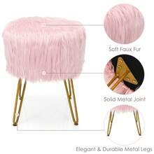 Faux Fur Vanity Stool Chair With Metal Legs For Bedroom And Living Room - 粉色 - 查看 6