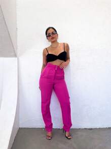 Women Pants - 玫紅色 - 查看 3
