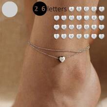 suteyi A-Z字母圖案小心臟鏈銀色不銹鋼腳鍊 - 銀色 - 查看 1