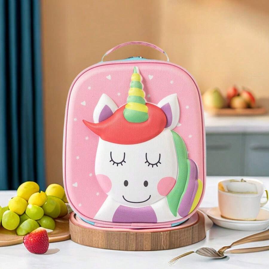 1 Miếng Nhẹ Có thể mang đi Túi tote Vỏ cứng Dễ thương Trường học Dã ngoại Túi Hộp cơm trưa - Hồng - Xem 1