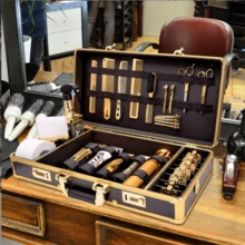 1個美髮工具包,燒鋁合金美妝箱,適用於沙龍,多功能便攜式美容箱,帶剪刀收納格 - 彩色 - 查看 9