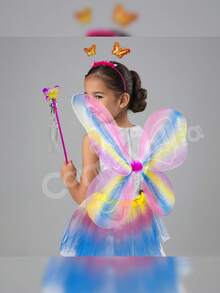 Disfraz Desfile Primavera Alas Con Diamantina Glitter + Tutú De Tul + Diadema Y Varita De Mariposa Colores Metálicos Tornasol 4 Pzas Grupo Carnavallia - Multicolores - Ver 6