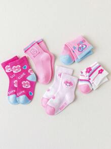 Conjunto de 5 pares de calcetines para niñas con tono de color rosa, calcetines finos de malla para primavera y verano. Los diseños son de flores blancas, rosas, personajes de dibujos animados, lindas rayas, flores bonitas, lazos lindos, conejos lindos, corazones, dopamina, etc. Variedad de diseños adecuados para escolares y niños. Calcetines de media pantorrilla y tobilleros disponibles para estilos animados, elegantes, dulces, de princesa y escolares.