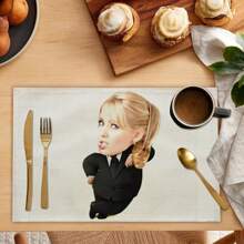 1pc Customized Funny Suit & Big Head Image Printed Linen Placemat, Suitable For Table Decoration And Gift
