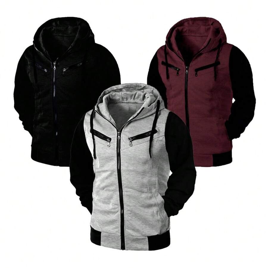 Men Zip-Up Hoodies - Xám - Xem 1