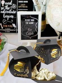 10/20 Piezas Cajas para dulces con forma de birrete de graduación, cajas de regalo para empacar, bolsas para fiestas de graduación 2025, suministros de decoración para fiestas de graduación - Multicolor - Ver 6