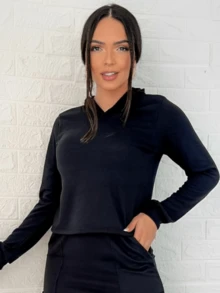 Conjunto Feminino Blusa Manga Longa E Saia Inverno Lanzinha - Preto - Visão 5