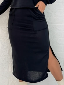 Conjunto Feminino Blusa Manga Longa E Saia Inverno Lanzinha - Preto - Visão 4