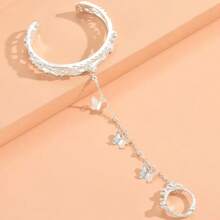 1入組蝴蝶形戒指＆手鍊組,時尚魅力女士及女孩珠寶配飾 - 銀色 - 查看 9