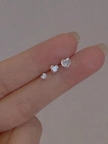 3 Unidades De Prata Esterlina 925 Brinco De Coração Fofo Para Mulheres Brinco Moderno Banhado A Ouro 18k Adequado Para Festa De Dia Dos Namorados Joias Finas Casamento Noivado Joias De Noiva - Ouro - Ver 2