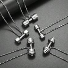 SeuSuk 1pc Unisex Stainless Steel Gym Weightlifting Barbell & Dumbbell Pendant Necklace, Punk Hip Hop Fitness Sport Accessory