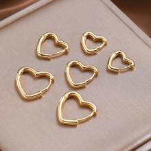 17KM 6pcs/Simple Copper Material Metal Heart Shape Earrings Set, Suitable For Women's Daily Wear, Wedding Gifts. - Yellow Gold - View 4