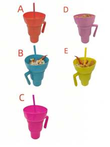 1 Taza Creativa Para Bocadillos Y Bebidas De Palomitas De Maíz Con Asa, Pajita Y Tapa