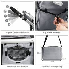 Baby Pushchair, Foldable Infant Stroller With Rain Cover, Mosquito Net, Carry Bag, Adjustable Backrest/Handle/Canopy, Convertible Buggy Pram For 0-3 Years - Grey - View 6