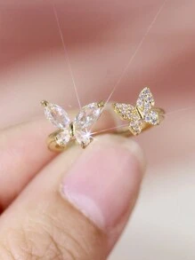 1pc Butterfly Design Micro Inlay Rhinestone Advanced Sense Ring With Adjustable Opening For Women - Gold - View 4