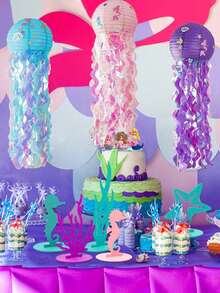 1 Set Linterna De Papel De La Sirenita Para La Fiesta Debajo Del Mar, Lindo Decoración Colgante De Medusa Diy En Temática De Océano, Decoraciones De Fondo Para Fiestas De Cumpleaños Para Niños Y Niñas Y Baby Shower - Linterna de papel sirena rosa - Ver 5