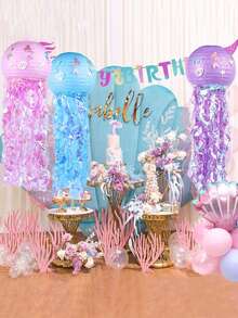 1 Set Linterna De Papel De La Sirenita Para La Fiesta Debajo Del Mar, Lindo Decoración Colgante De Medusa Diy En Temática De Océano, Decoraciones De Fondo Para Fiestas De Cumpleaños Para Niños Y Niñas Y Baby Shower - Linterna de papel sirena rosa - Ver 8