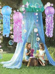 1 Set Linterna De Papel De La Sirenita Para La Fiesta Debajo Del Mar, Lindo Decoración Colgante De Medusa Diy En Temática De Océano, Decoraciones De Fondo Para Fiestas De Cumpleaños Para Niños Y Niñas Y Baby Shower - Linterna de papel sirena rosa - Ver 6