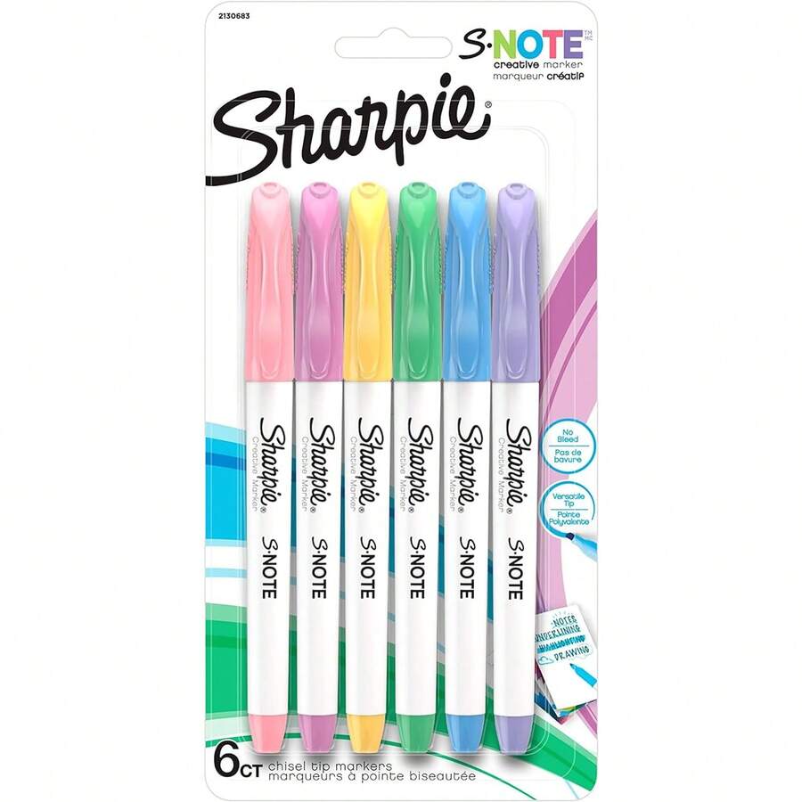 SHARPIE S-Note Creative Markers Highlighters Chisel Tip 6 Count - Multicolor - View 1